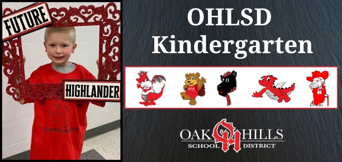 OHLSD Kindergarten Registration banner with kid holding frame and school logos